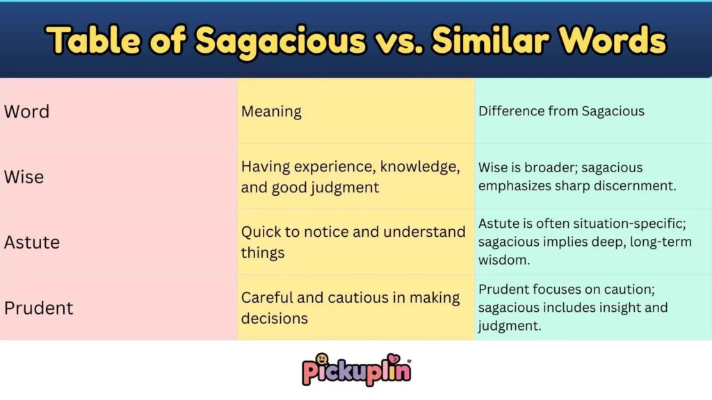 Table of Sagacious vs. Similar Words
